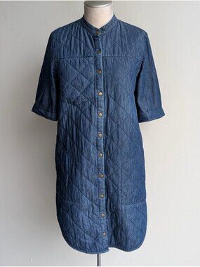 Eve Gravel Quilted Denim Button-Front Shirt Dress